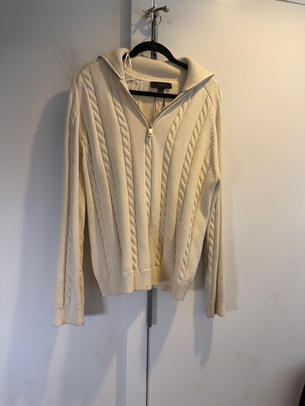 Zara Cream Cable Zip-Up Hoodie Sweater